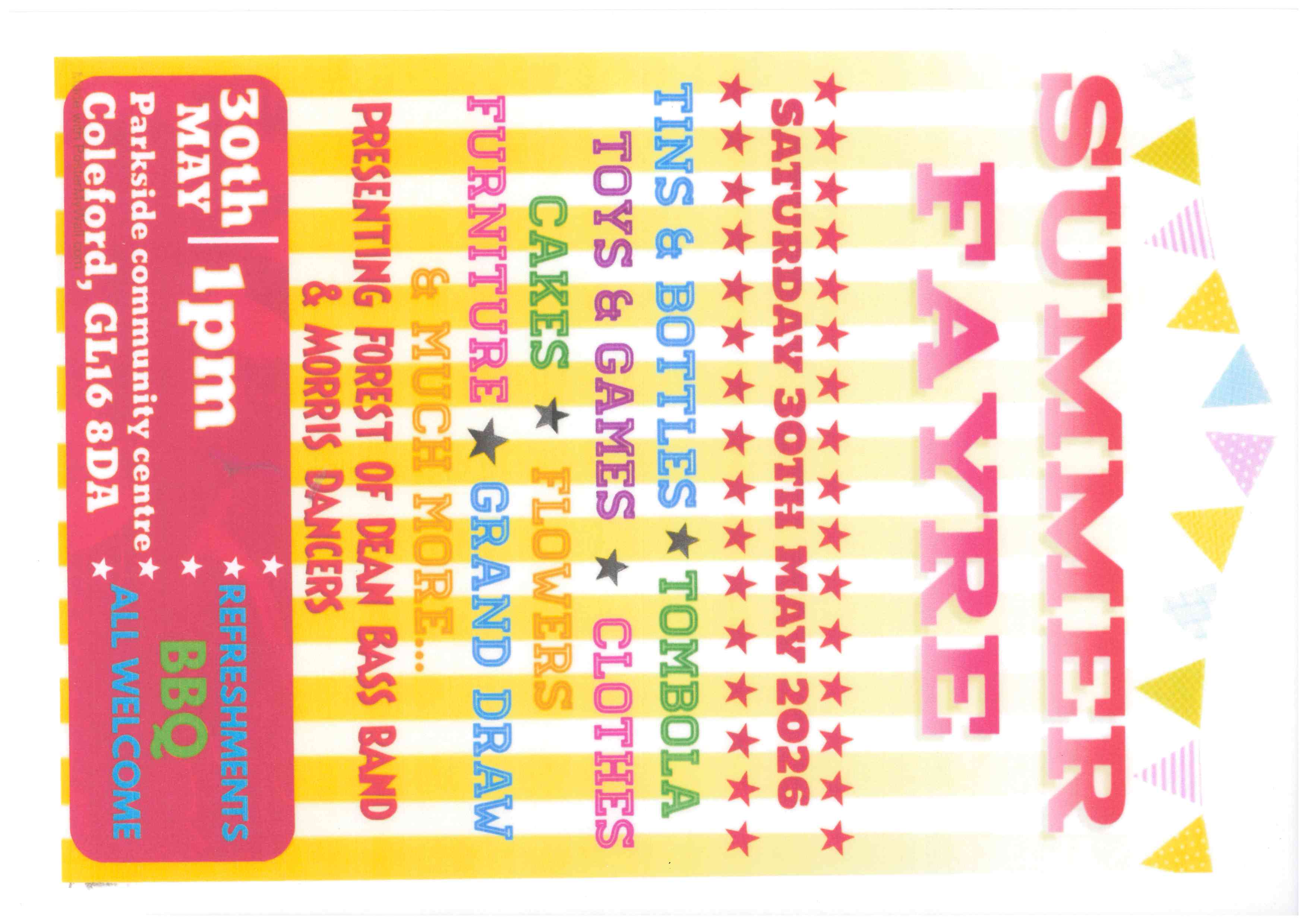 Summer Fayre @ Parkside Community Centre 30th May from 1pm